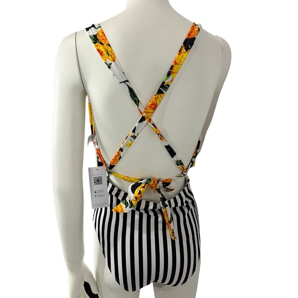 Floral & Stripe One-Piece Sz Small - Picture 3 of 7